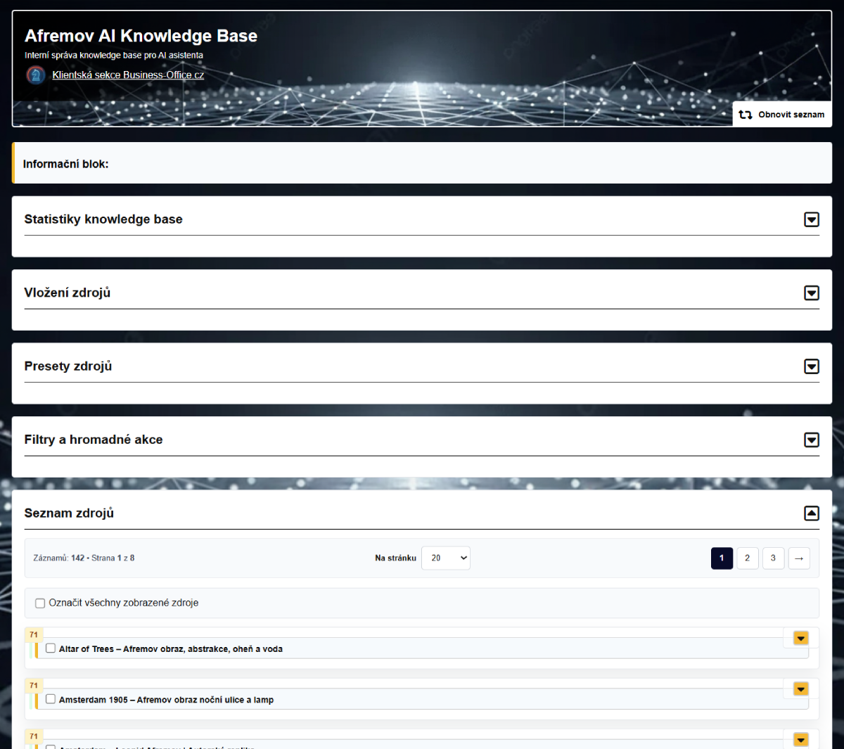 AI obchodní agent s databázi znalostí