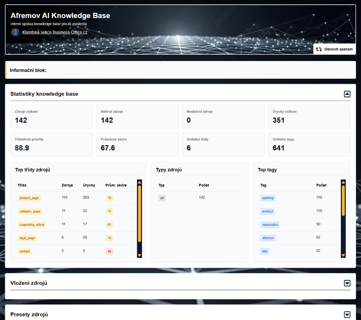 AI obchodní agent s databázi znalostí