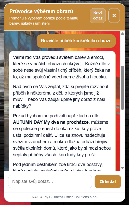 RAG AI chat asistent - funkce příbeh obrazu